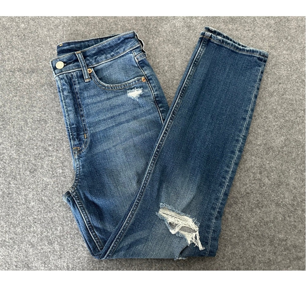 Gap Vintage Slim Sky High Jeans Womens 27/4R Distressed Blue 90s Y2K Grunge